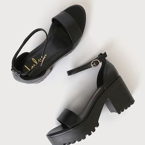Lulu’s Lucine Black Platform Ankle Strap High Heel Sandals